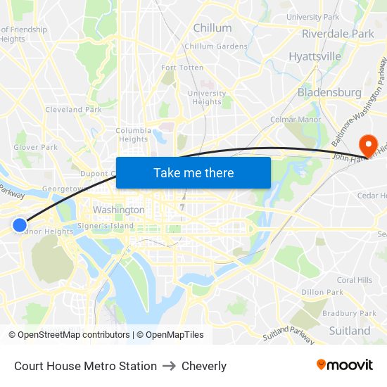 Court House Metro Station to Cheverly map