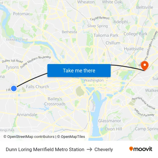 Dunn Loring Merrifield Metro Station to Cheverly map