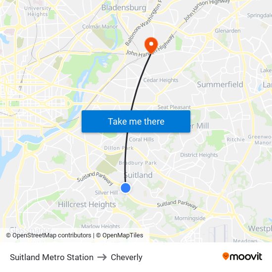 Suitland Metro Station to Cheverly map