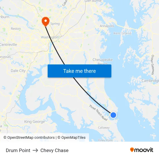 Drum Point to Chevy Chase map