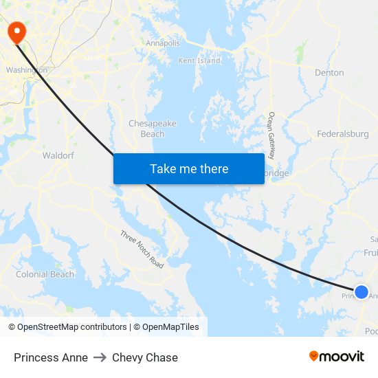 Princess Anne to Chevy Chase map