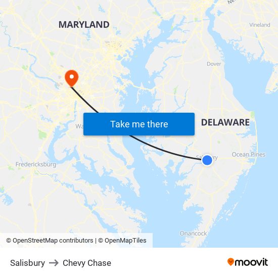 Salisbury to Chevy Chase map