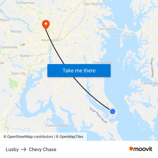 Lusby to Chevy Chase map