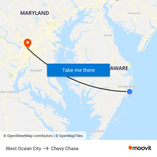 West Ocean City to Chevy Chase map