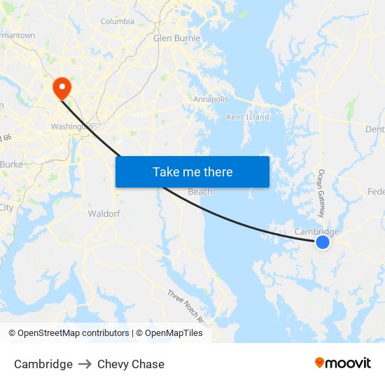 Cambridge to Chevy Chase map