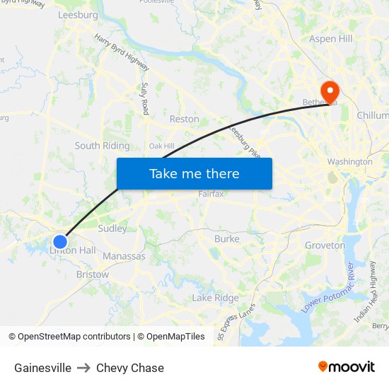 Gainesville to Chevy Chase map