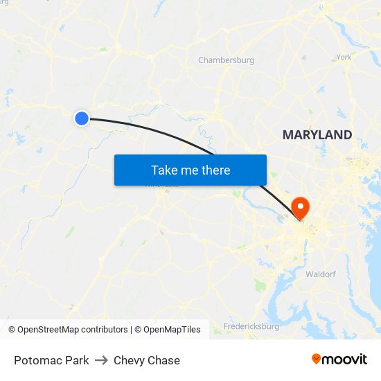 Potomac Park to Chevy Chase map