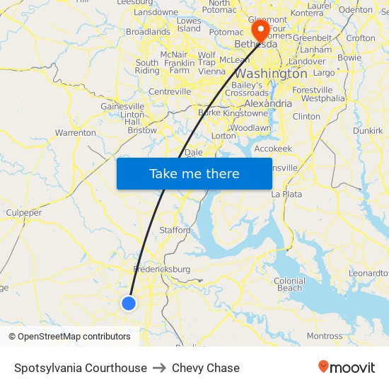 Spotsylvania Courthouse to Chevy Chase map