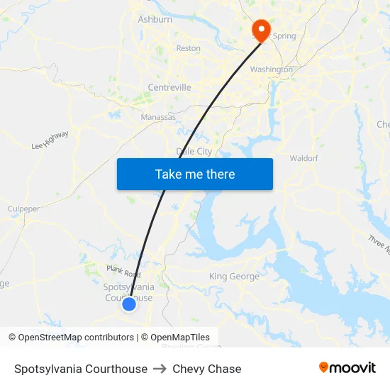 Spotsylvania Courthouse to Chevy Chase map