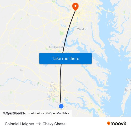 Colonial Heights to Chevy Chase map