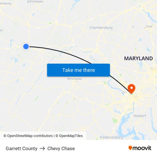 Garrett County to Chevy Chase map
