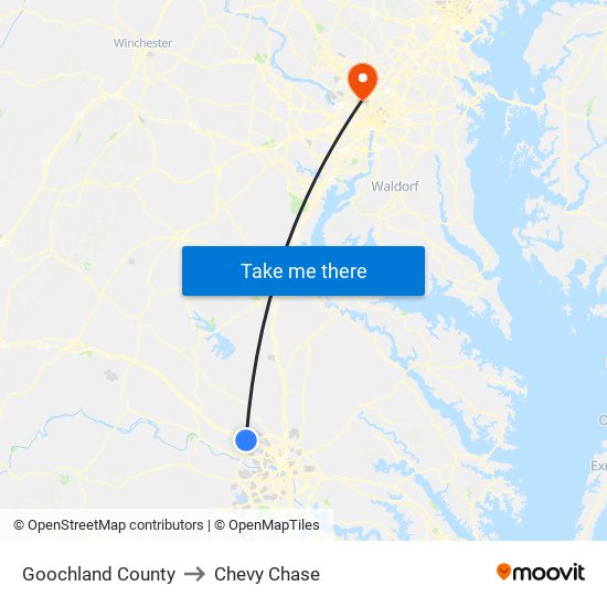 Goochland County to Chevy Chase map