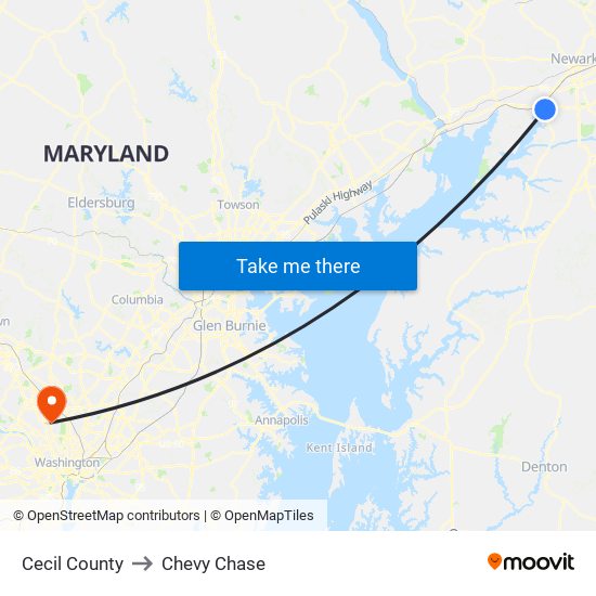 Cecil County to Chevy Chase map