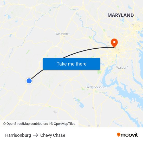 Harrisonburg to Chevy Chase map