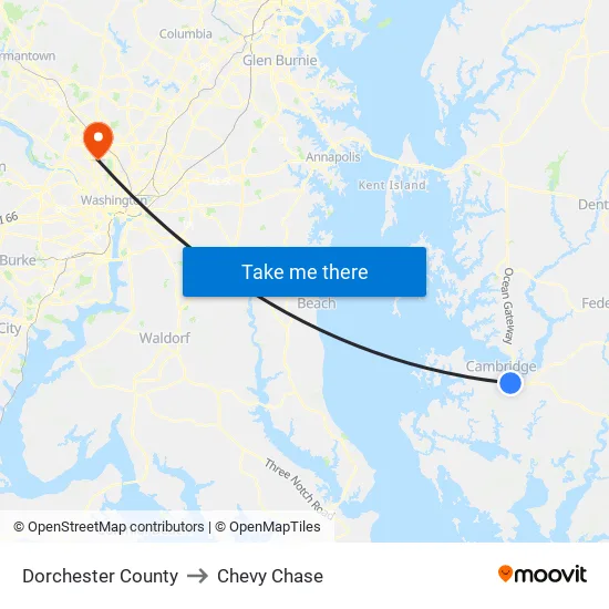 Dorchester County to Chevy Chase map