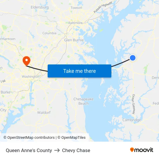 Queen Anne's County to Chevy Chase map
