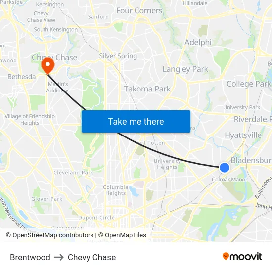 Brentwood to Chevy Chase map