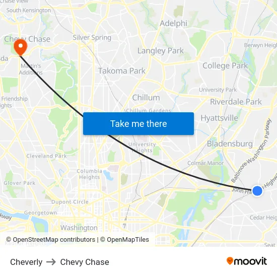Cheverly to Chevy Chase map