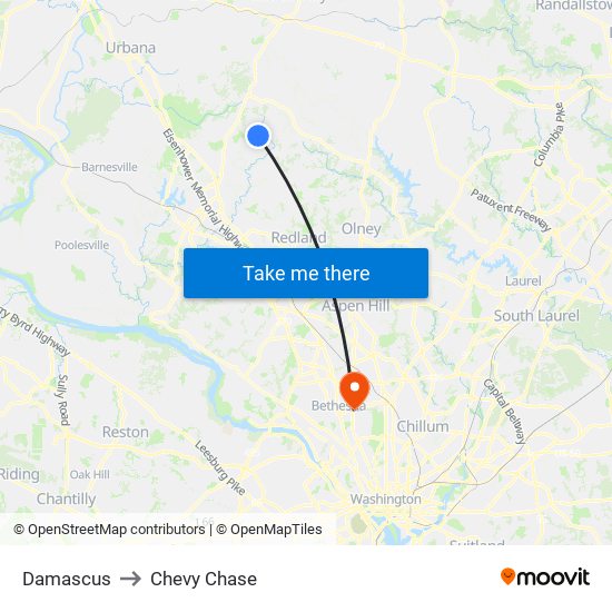 Damascus to Chevy Chase map