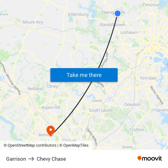 Garrison to Chevy Chase map