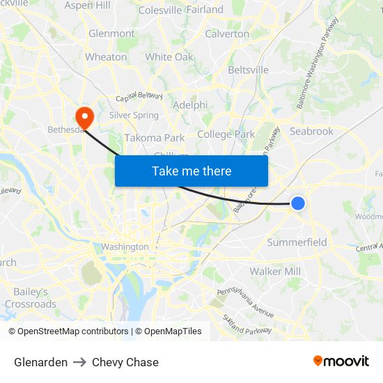 Glenarden to Chevy Chase map