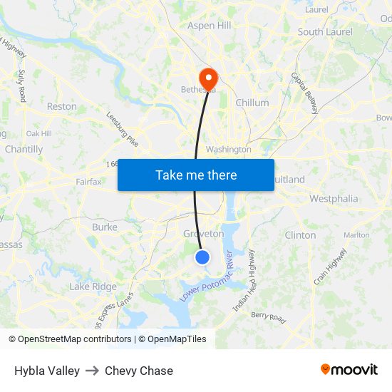 Hybla Valley to Chevy Chase map