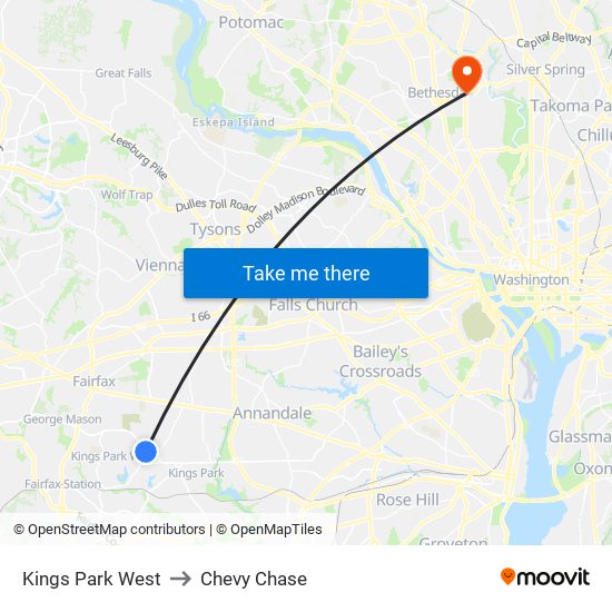 Kings Park West to Chevy Chase map