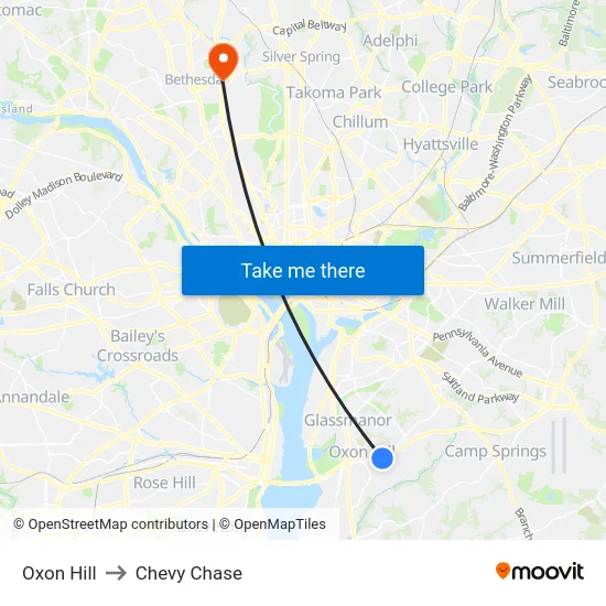 Oxon Hill to Chevy Chase map
