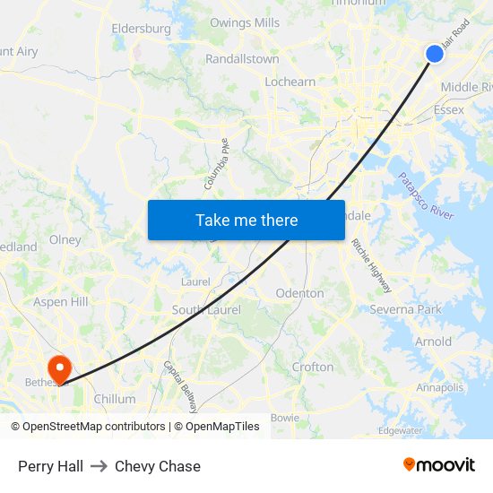 Perry Hall to Chevy Chase map