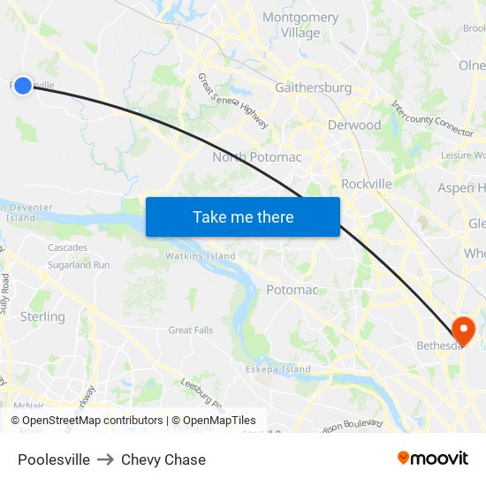 Poolesville to Chevy Chase map