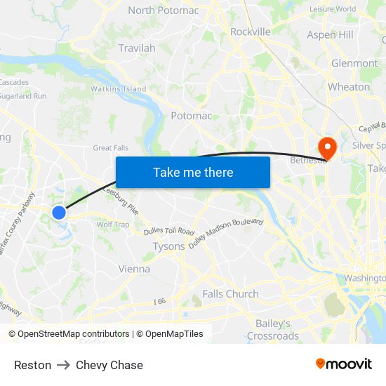 Reston to Chevy Chase map