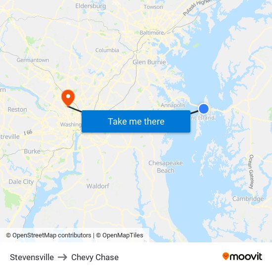 Stevensville to Chevy Chase map