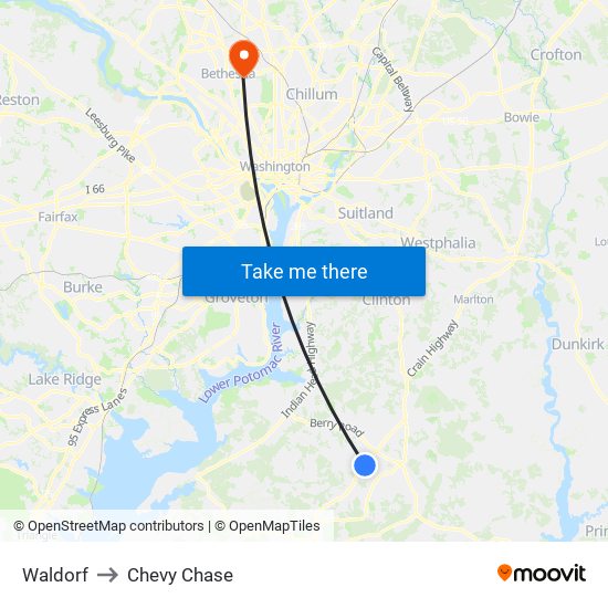 Waldorf to Chevy Chase map