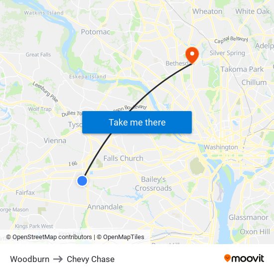 Woodburn to Chevy Chase map