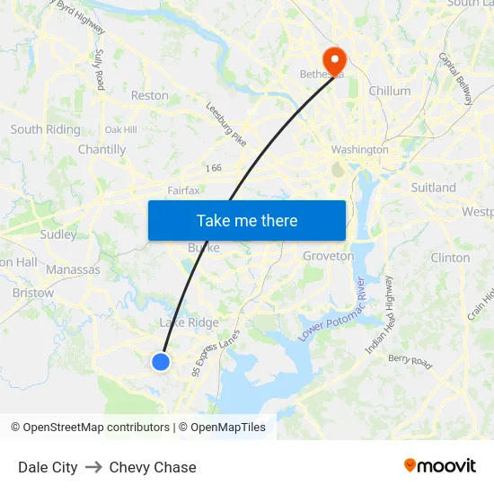 Dale City to Chevy Chase map