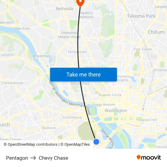 Pentagon to Chevy Chase map