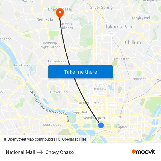 National Mall to Chevy Chase map