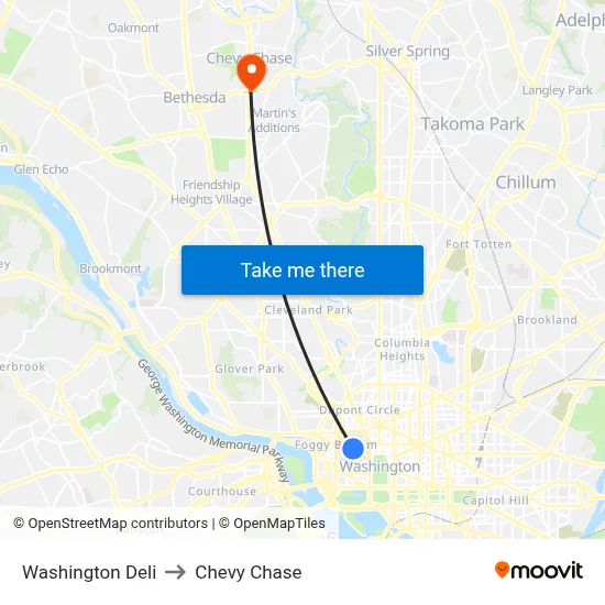 Washington Deli to Chevy Chase map
