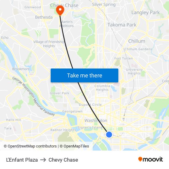 L'Enfant Plaza to Chevy Chase map