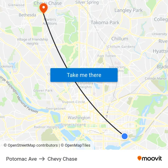 Potomac Ave to Chevy Chase map