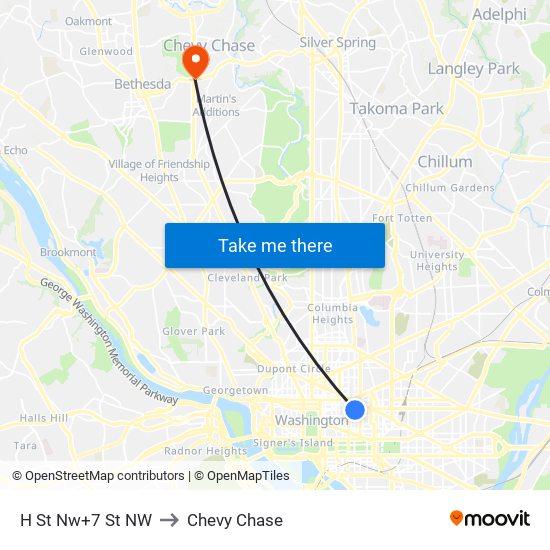 H St Nw+7 St NW to Chevy Chase map