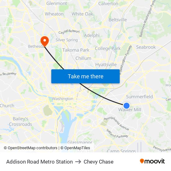 Addison Road Metro Station to Chevy Chase map