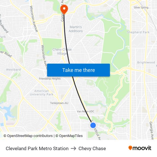 Cleveland Park Metro Station to Chevy Chase map
