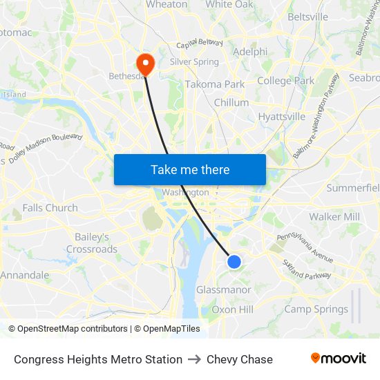 Congress Heights Metro Station to Chevy Chase map