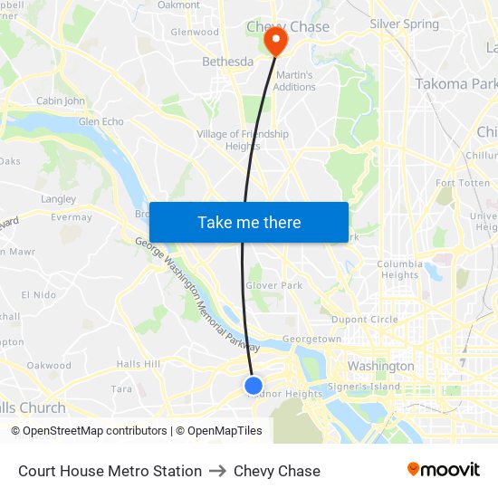 Court House Metro Station to Chevy Chase map