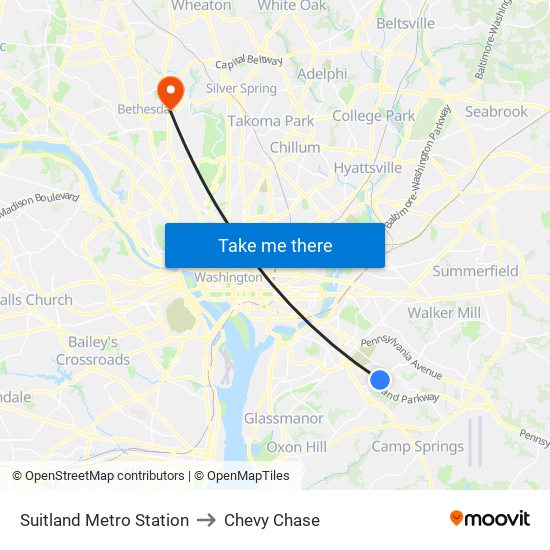 Suitland Metro Station to Chevy Chase map