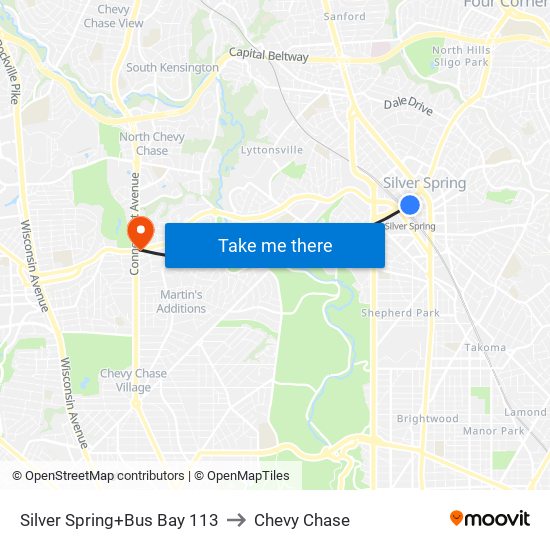 Silver Spring+Bay 113 to Chevy Chase map