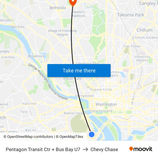 Pentagon Transit Ctr + Bus Bay U7 to Chevy Chase map