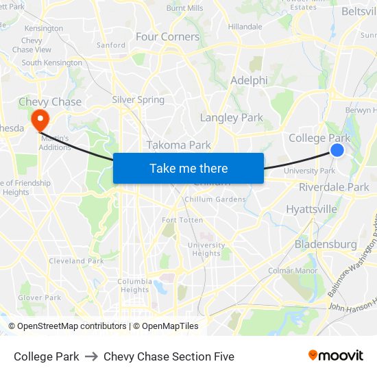 College Park to Chevy Chase Section Five map