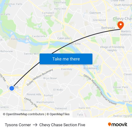 Tysons Corner to Chevy Chase Section Five map